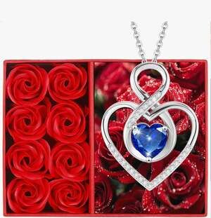 PopTopping Infinity Heart Necklace 925 Silver Sapphire Blue September Birthstone